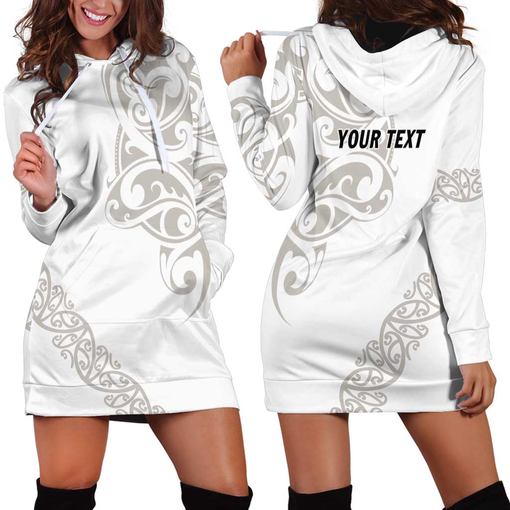 All White Maori Tribal Tattoo Personalised Hoodie Dress Stone Gray Polynesian Style - Polynesian Pride