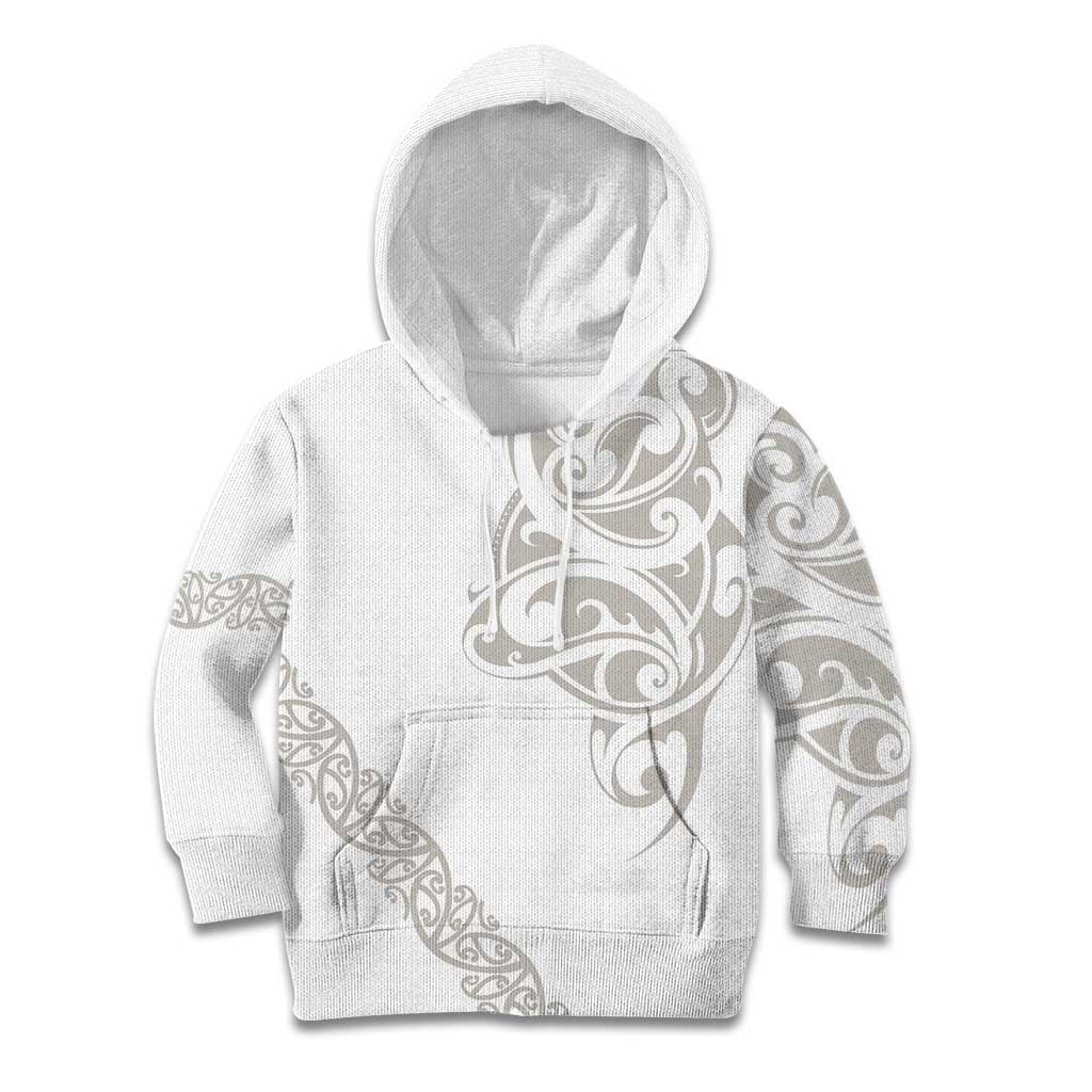 All White Maori Tribal Tattoo Personalised Kid Hoodie Stone Gray Polynesian Style - Polynesian Pride
