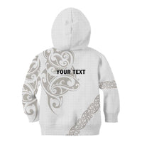 All White Maori Tribal Tattoo Personalised Kid Hoodie Stone Gray Polynesian Style - Polynesian Pride