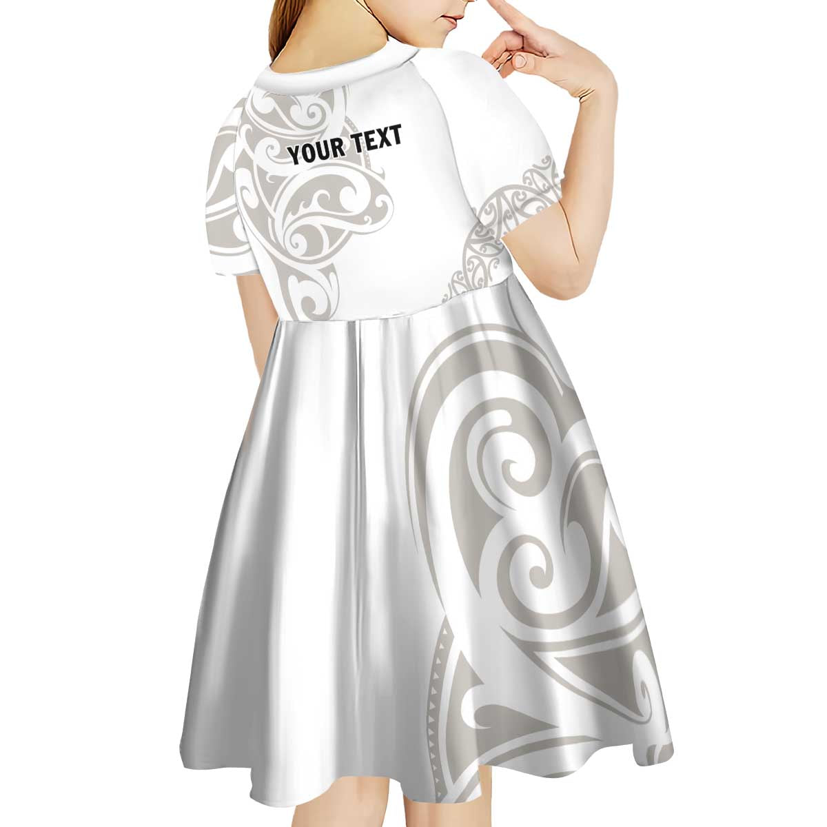 All White Maori Tribal Tattoo Personalised Kid Short Sleeve Dress Stone Gray Polynesian Style - Polynesian Pride