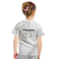All White Maori Tribal Tattoo Personalised Kid T Shirt Stone Gray Polynesian Style - Polynesian Pride