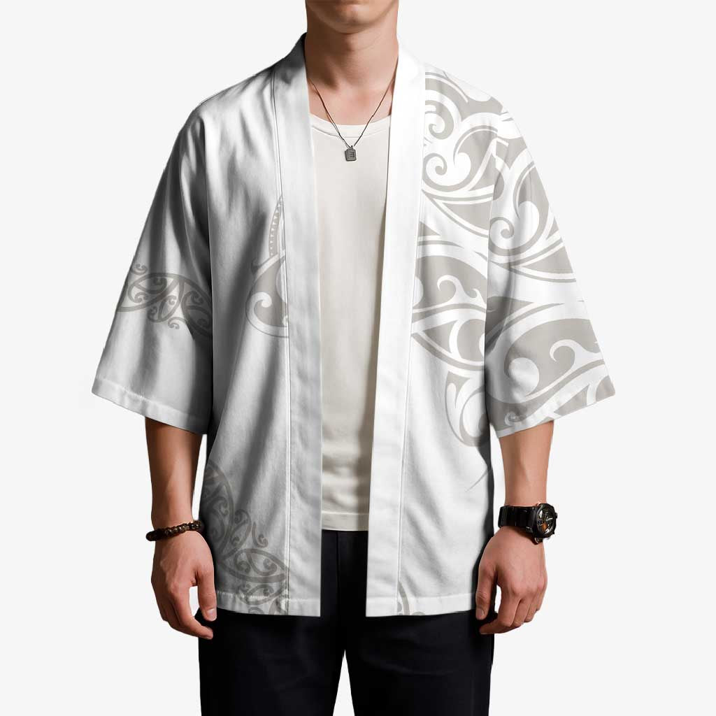 All White Maori Tribal Tattoo Personalised Kimono Stone Gray Polynesian Style - Polynesian Pride