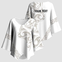 All White Maori Tribal Tattoo Personalised Kimono Sleeve Blouse Stone Gray Polynesian Style - Polynesian Pride
