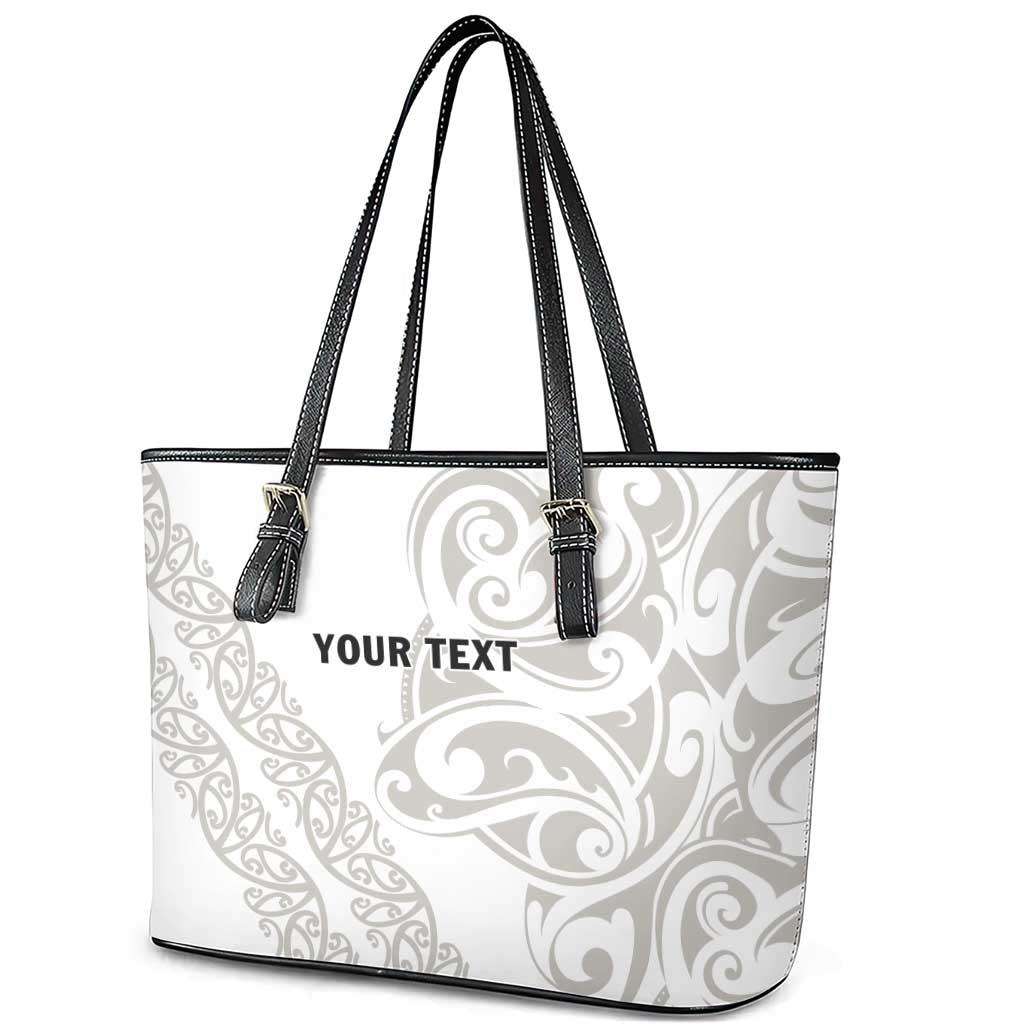 All White Maori Tribal Tattoo Personalised Leather Tote Bag Stone Gray Polynesian Style - Polynesian Pride