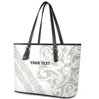All White Maori Tribal Tattoo Personalised Leather Tote Bag Stone Gray Polynesian Style - Polynesian Pride
