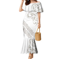 All White Maori Tribal Tattoo Personalised Mermaid Dress Stone Gray Polynesian Style - Polynesian Pride
