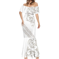 All White Maori Tribal Tattoo Personalised Mermaid Dress Stone Gray Polynesian Style - Polynesian Pride