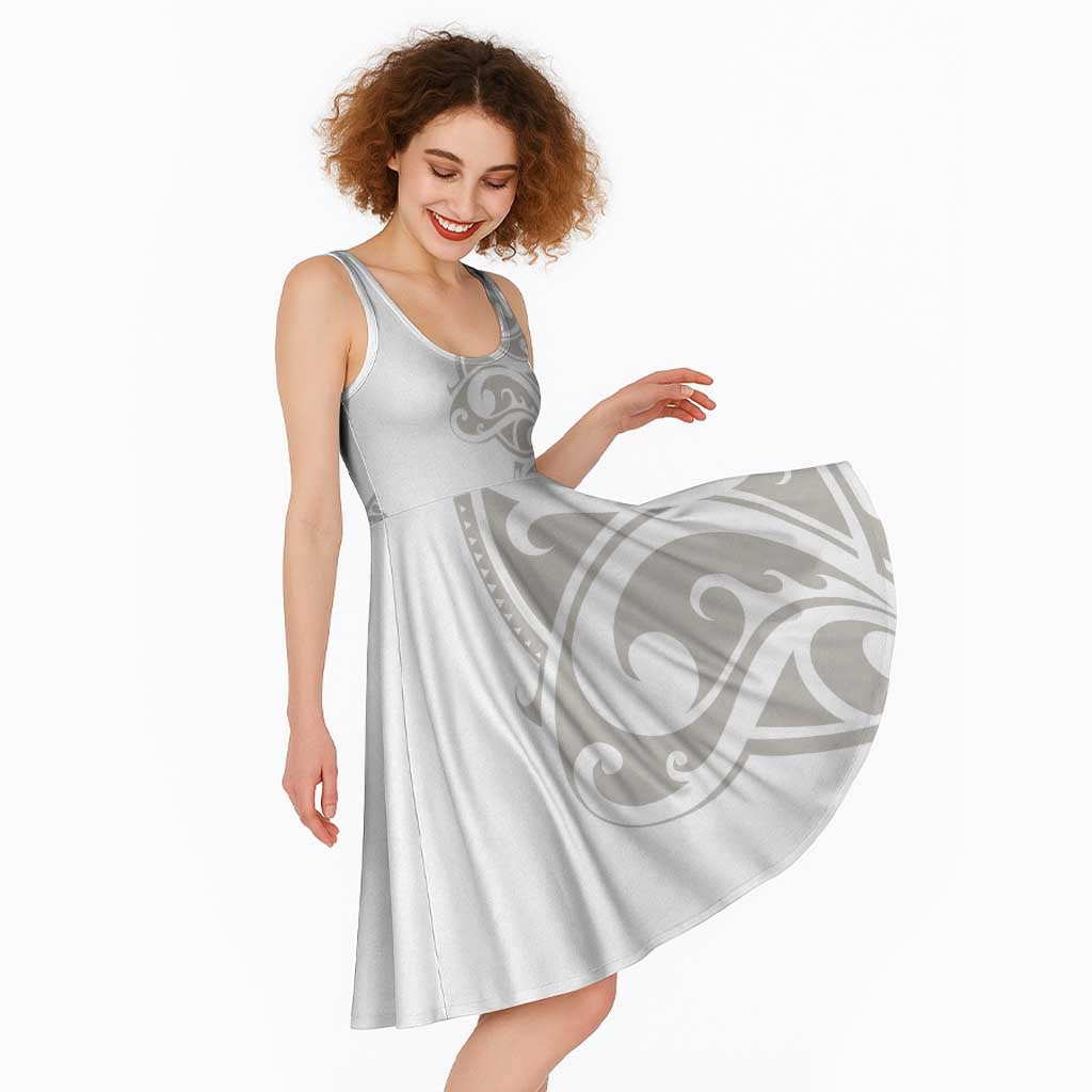 All White Maori Tribal Tattoo Personalised Midi Dress Stone Gray Polynesian Style - Polynesian Pride