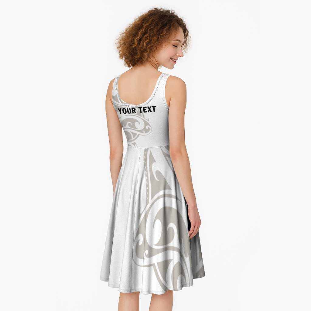 All White Maori Tribal Tattoo Personalised Midi Dress Stone Gray Polynesian Style - Polynesian Pride
