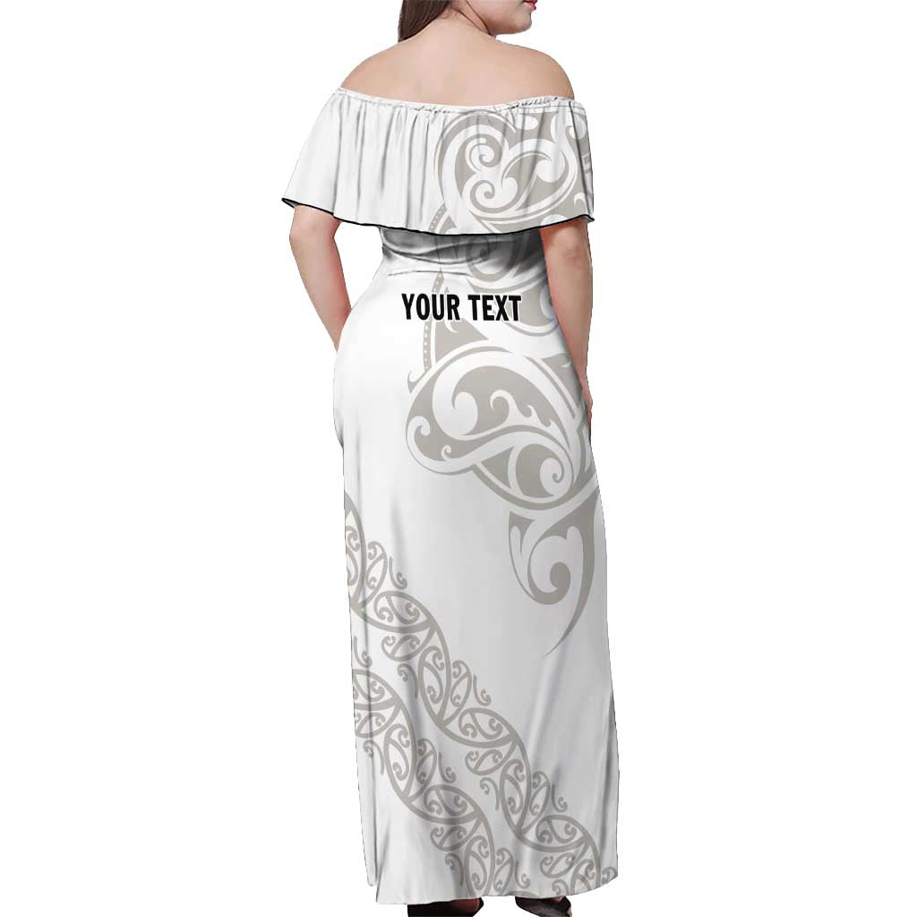 All White Maori Tribal Tattoo Personalised Off Shoulder Maxi Dress Stone Gray Polynesian Style - Polynesian Pride