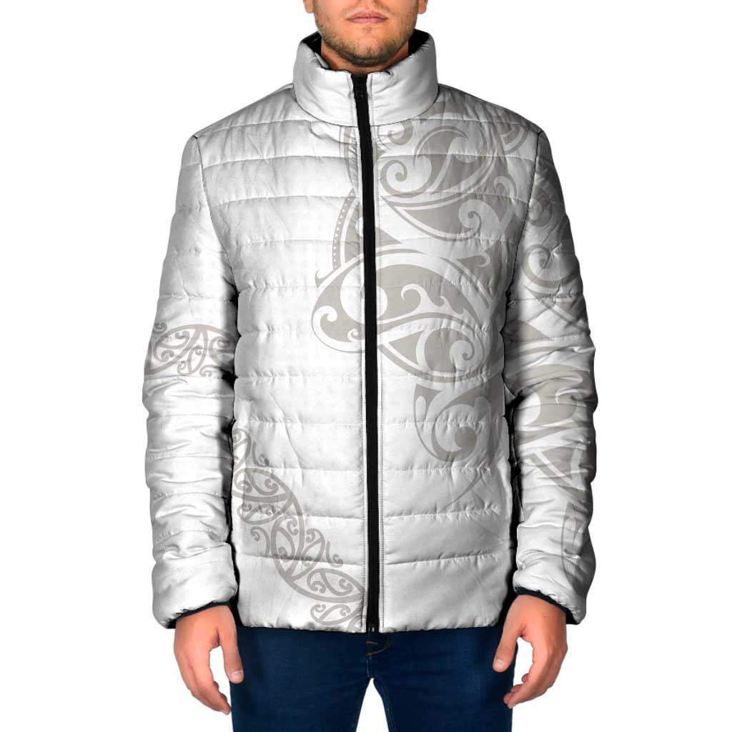 All White Maori Tribal Tattoo Personalised Padded Jacket Stone Gray Polynesian Style - Polynesian Pride