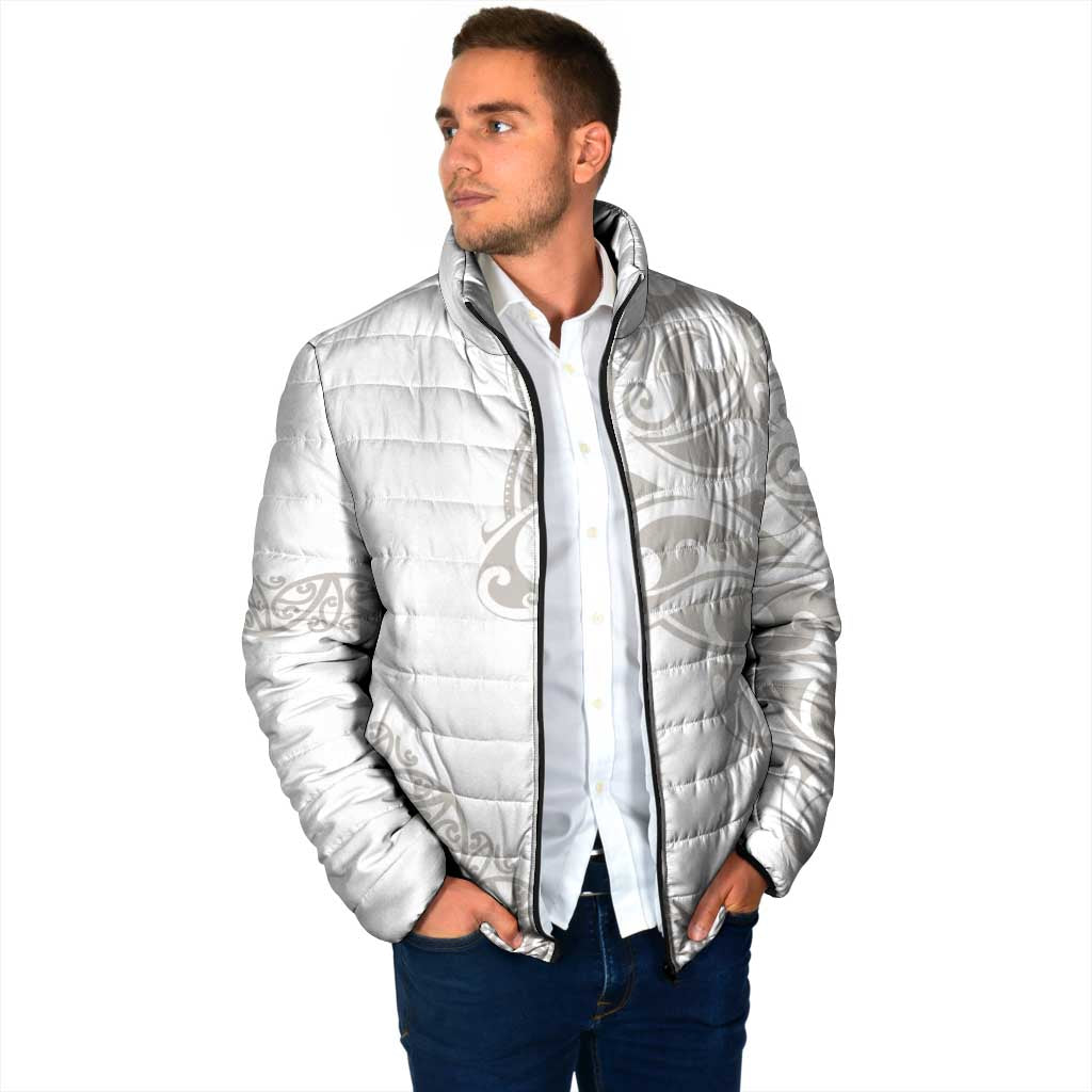 All White Maori Tribal Tattoo Personalised Padded Jacket Stone Gray Polynesian Style - Polynesian Pride