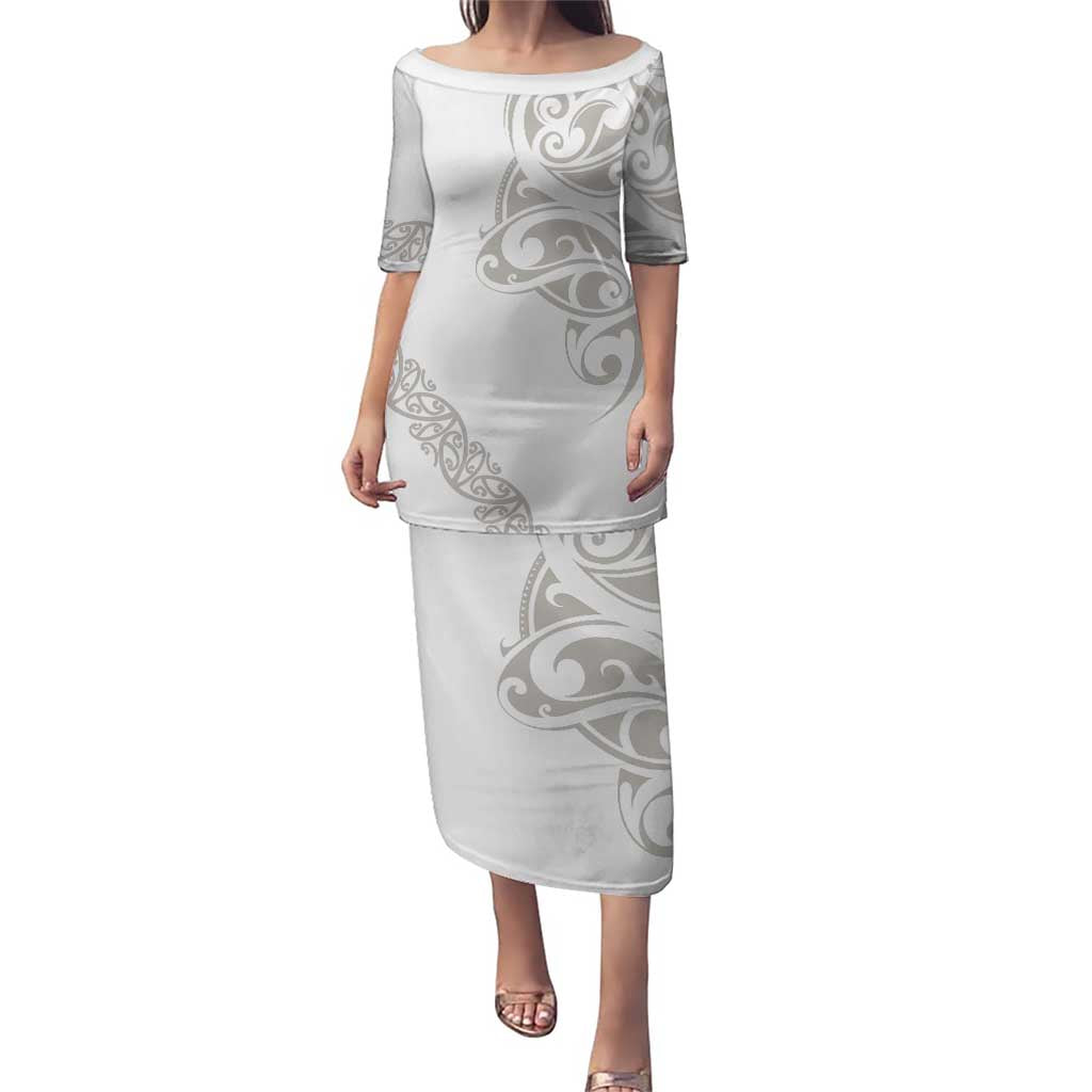 All White Maori Tribal Tattoo Personalised Puletasi Stone Gray Polynesian Style - Polynesian Pride