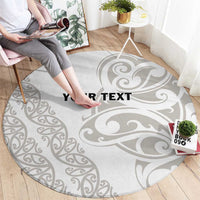 All White Maori Tribal Tattoo Personalised Round Carpet Stone Gray Polynesian Style - Polynesian Pride