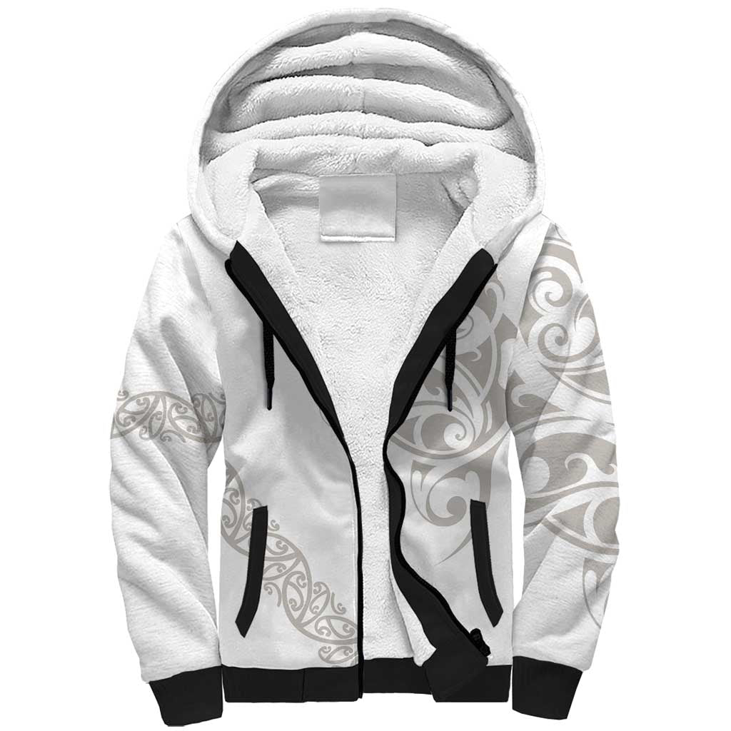 All White Maori Tribal Tattoo Personalised Sherpa Hoodie Stone Gray Polynesian Style - Polynesian Pride