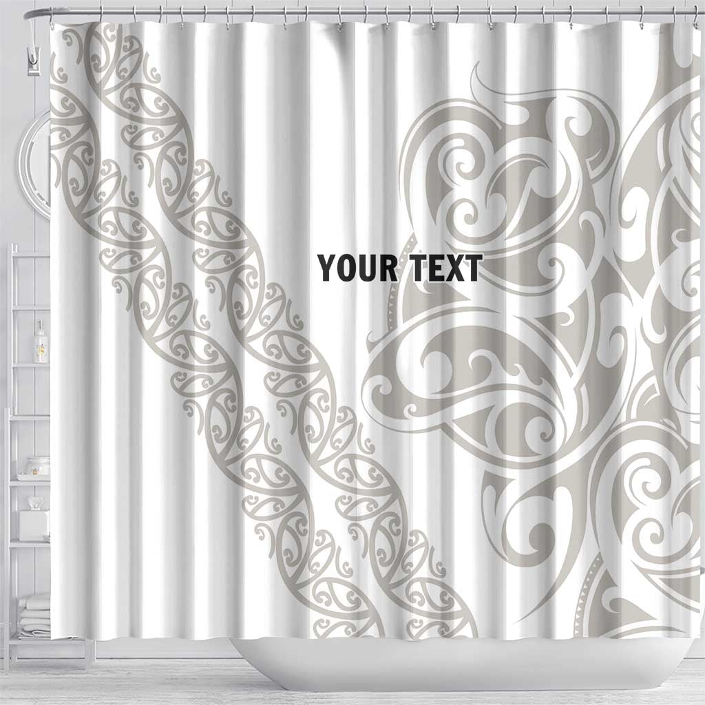 All White Maori Tribal Tattoo Personalised Shower Curtain Stone Gray Polynesian Style - Polynesian Pride