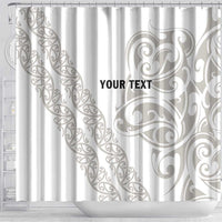 All White Maori Tribal Tattoo Personalised Shower Curtain Stone Gray Polynesian Style - Polynesian Pride