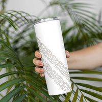 All White Maori Tribal Tattoo Personalised Skinny Tumbler Stone Gray Polynesian Style - Polynesian Pride