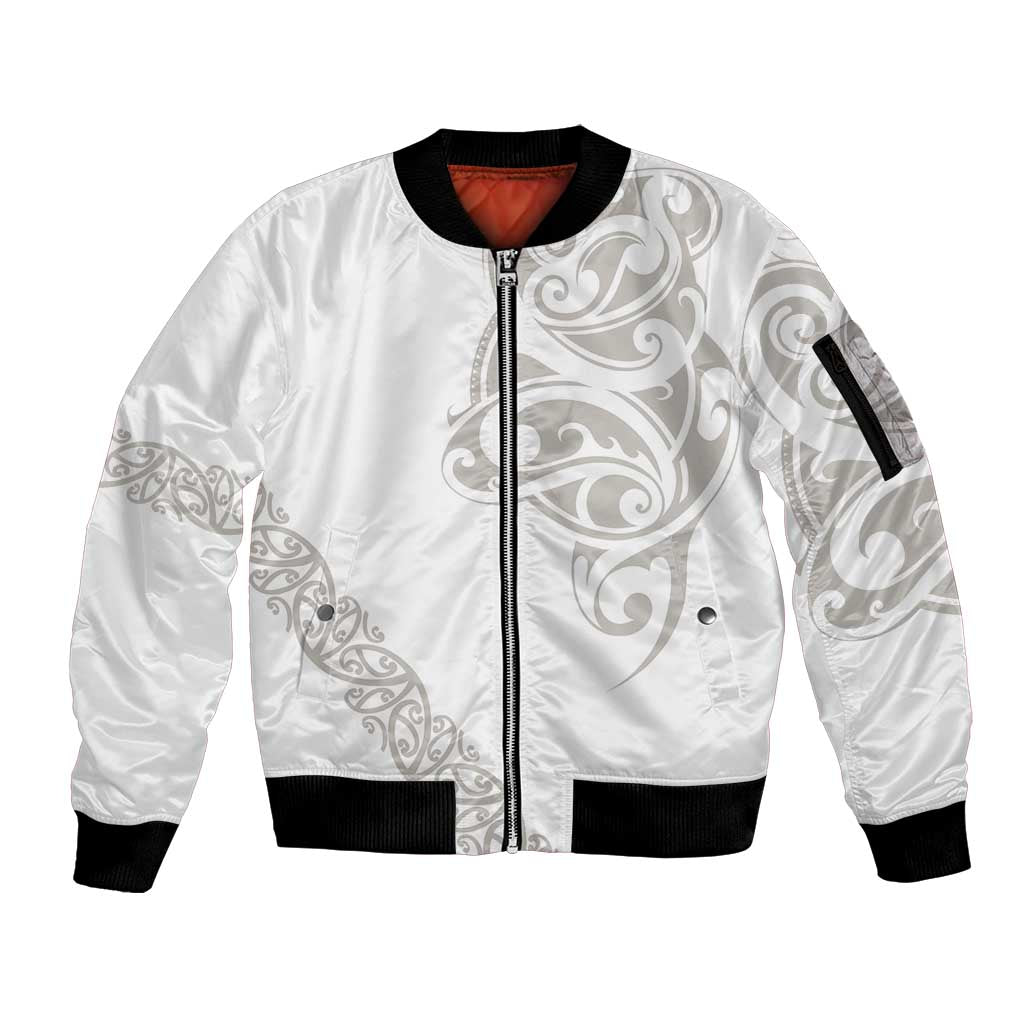 All White Maori Tribal Tattoo Personalised Sleeve Zip Bomber Jacket Stone Gray Polynesian Style - Polynesian Pride