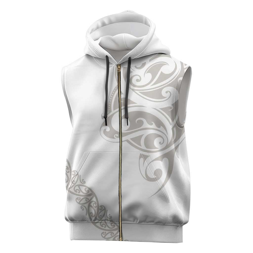 All White Maori Tribal Tattoo Personalised Sleeveless Zip Hoodie Stone Gray Polynesian Style - Polynesian Pride