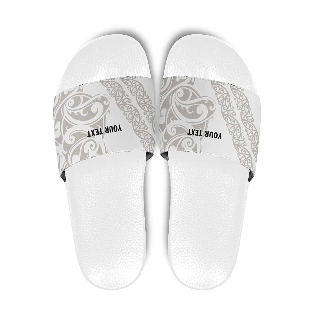 All White Maori Tribal Tattoo Personalised Slide Sandals Stone Gray Polynesian Style - Polynesian Pride