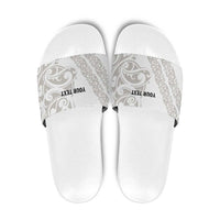 All White Maori Tribal Tattoo Personalised Slide Sandals Stone Gray Polynesian Style - Polynesian Pride
