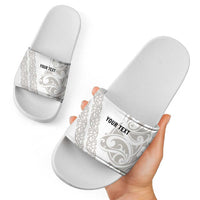 All White Maori Tribal Tattoo Personalised Slide Sandals Stone Gray Polynesian Style - Polynesian Pride