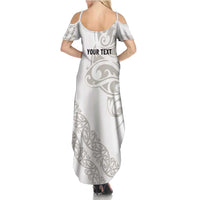 All White Maori Tribal Tattoo Personalised Summer Maxi Dress Stone Gray Polynesian Style - Polynesian Pride