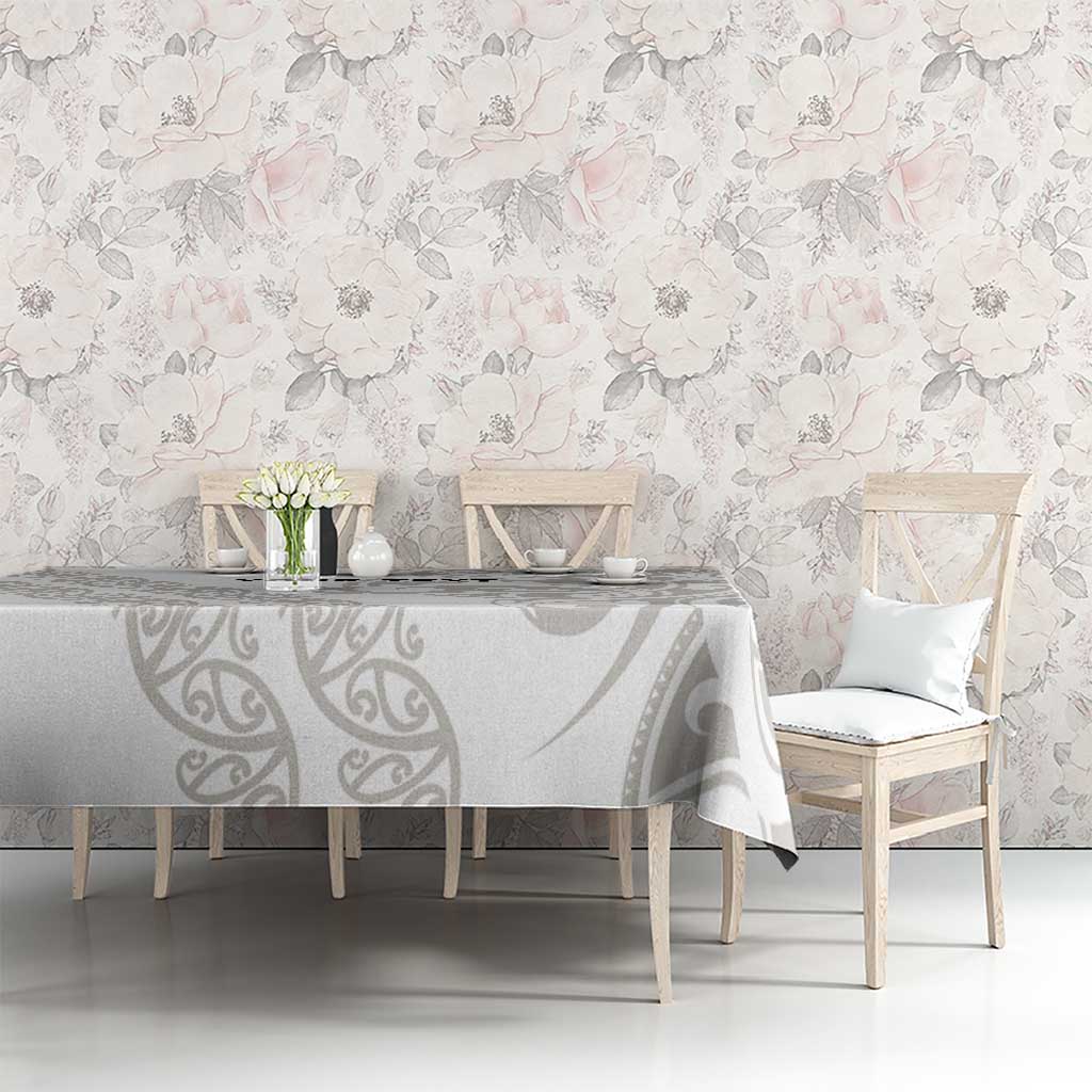 All White Maori Tribal Tattoo Personalised Tablecloth Stone Gray Polynesian Style - Polynesian Pride