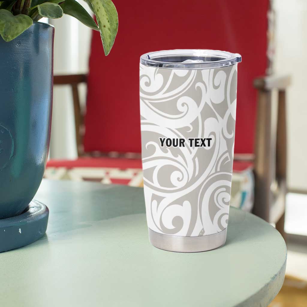All White Maori Tribal Tattoo Personalised Tumbler Cup Stone Gray Polynesian Style - Polynesian Pride