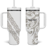All White Maori Tribal Tattoo Personalised Tumbler With Handle Stone Gray Polynesian Style - Polynesian Pride