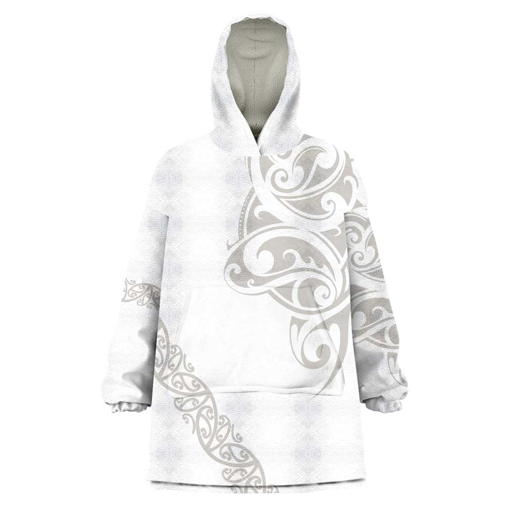 All White Maori Tribal Tattoo Personalised Wearable Blanket Hoodie Stone Gray Polynesian Style - Polynesian Pride