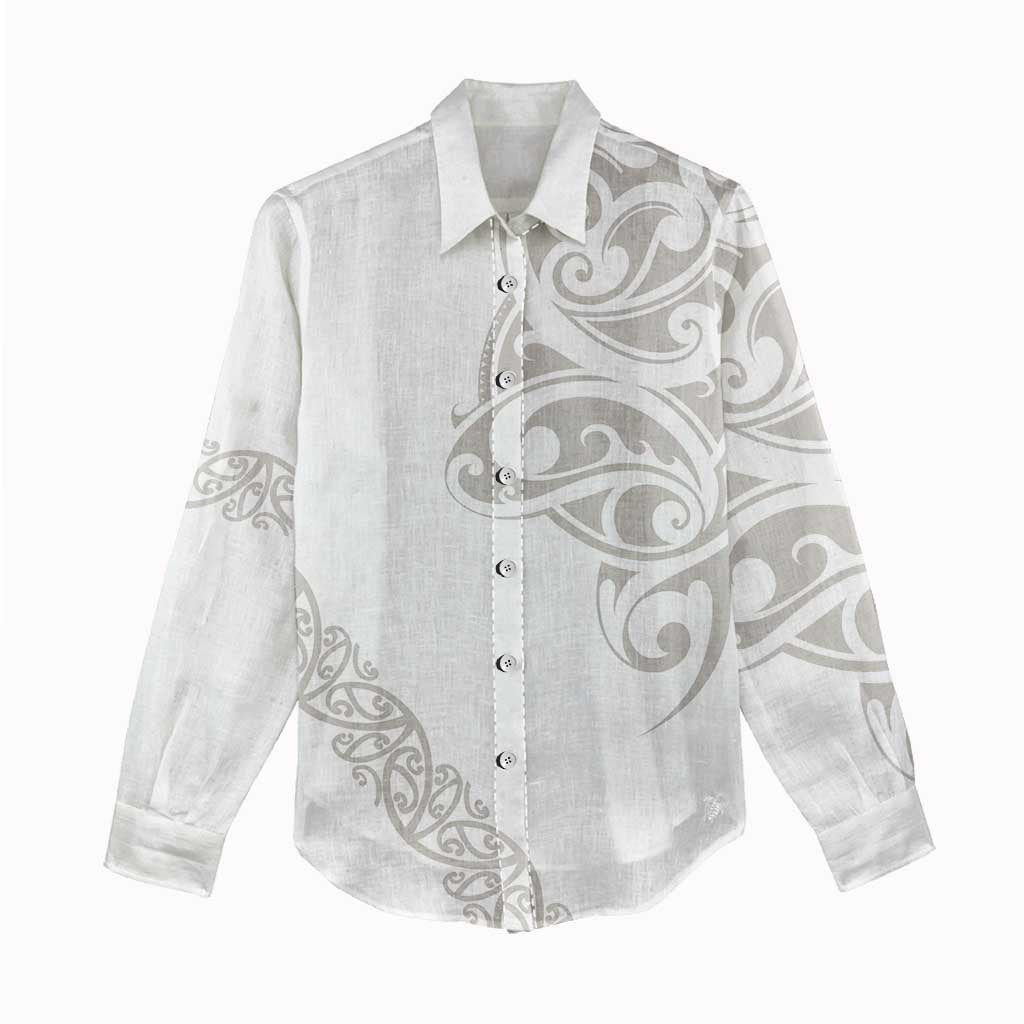 All White Maori Tribal Tattoo Personalised Women Casual Shirt Stone Gray Polynesian Style - Polynesian Pride