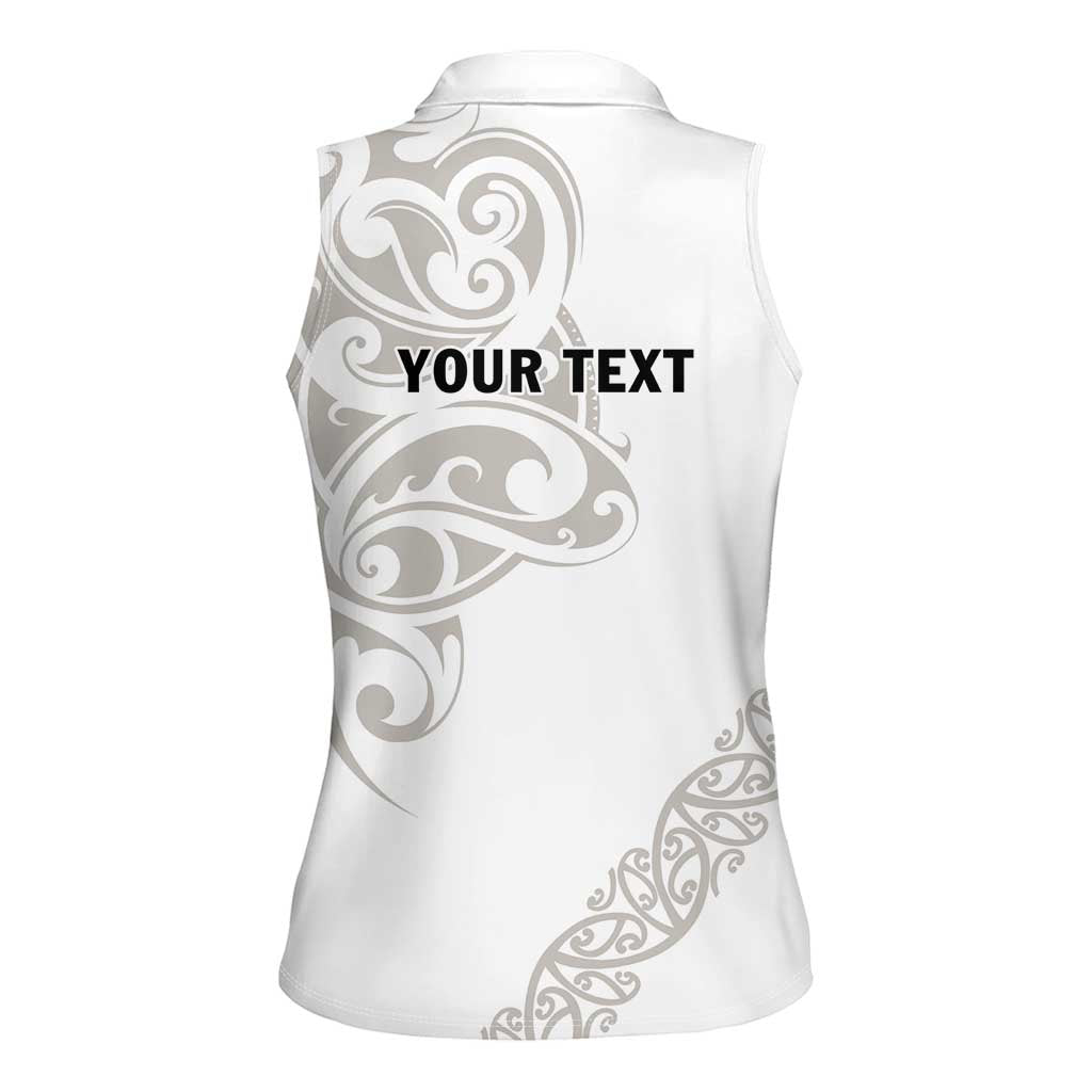 All White Maori Tribal Tattoo Personalised Women Sleeveless Polo Shirt Stone Gray Polynesian Style - Polynesian Pride