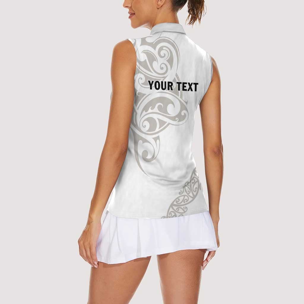 All White Maori Tribal Tattoo Personalised Women Sleeveless Polo Shirt Stone Gray Polynesian Style - Polynesian Pride