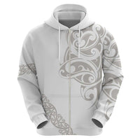 All White Maori Tribal Tattoo Personalised Zip Hoodie Stone Gray Polynesian Style - Polynesian Pride
