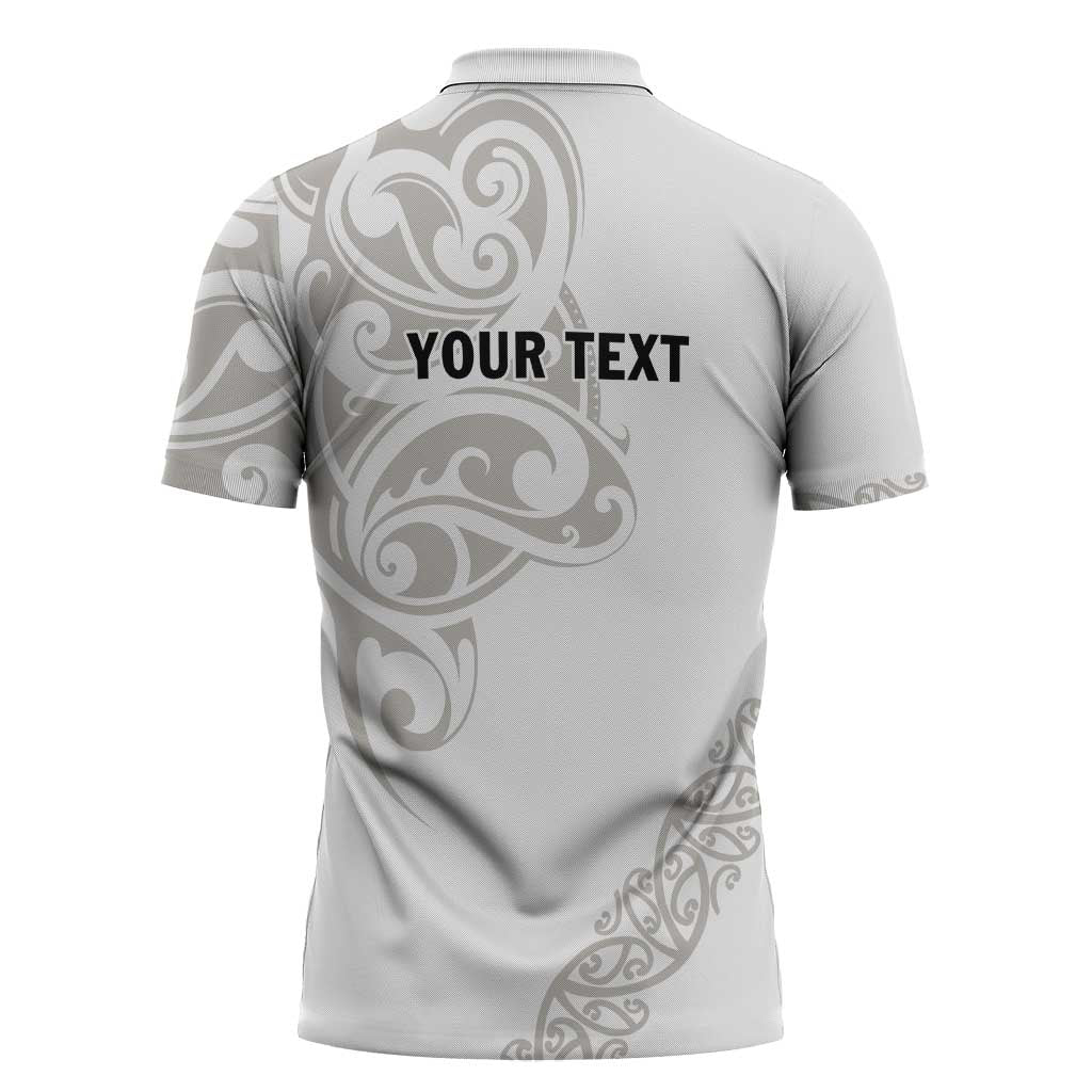 All White Maori Tribal Tattoo Personalised Zipper Polo Shirt Stone Gray Polynesian Style - Polynesian Pride