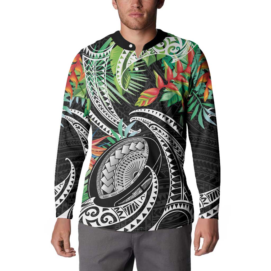Polynesian Pacific Rugby Tribal Button Sweatshirt Tropical Vibe