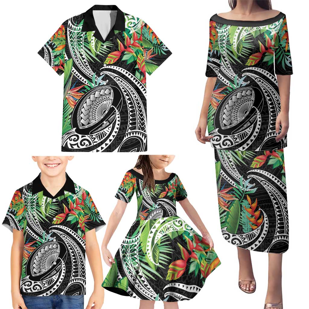 Polynesian Pacific Rugby Tribal Family Matching Puletasi and Hawaiian Shirt Tropical Vibe