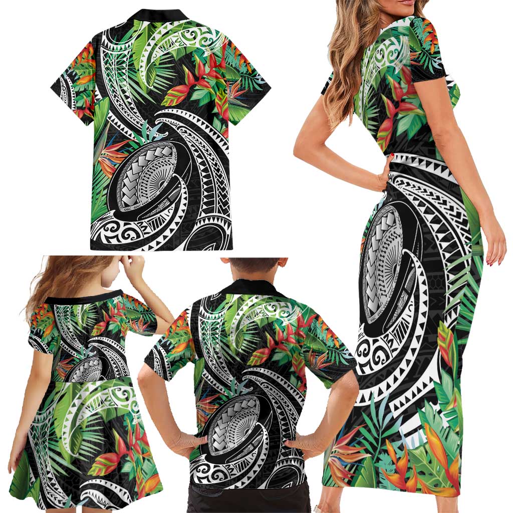 Polynesian Pacific Rugby Tribal Family Matching Short Sleeve Bodycon Dress and Hawaiian Shirt Tropical Vibe