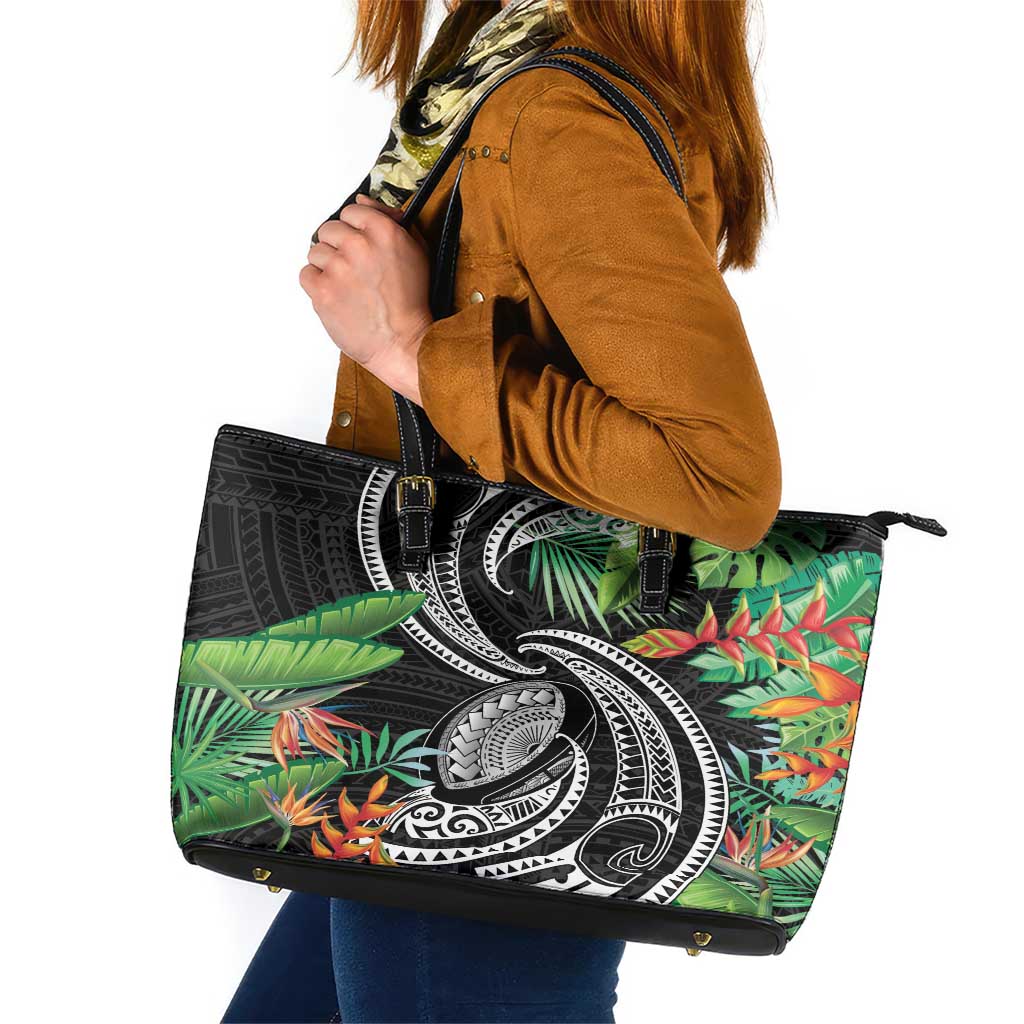 Polynesian Pacific Rugby Tribal Leather Tote Bag Tropical Vibe