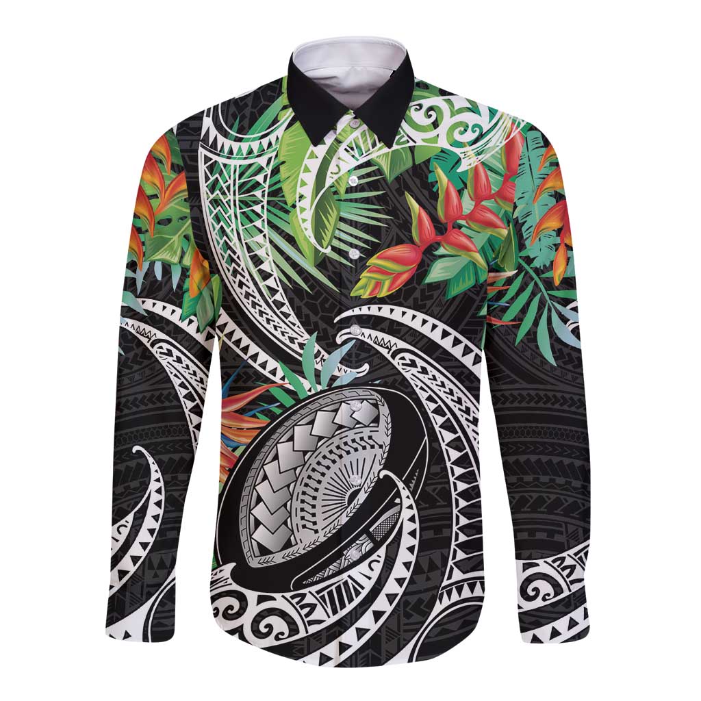 Polynesian Pacific Rugby Tribal Long Sleeve Button Shirt Tropical Vibe