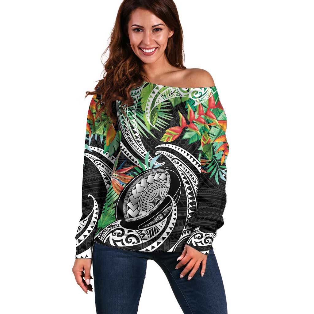 Polynesian Pacific Rugby Tribal Off Shoulder Sweater Tropical Vibe