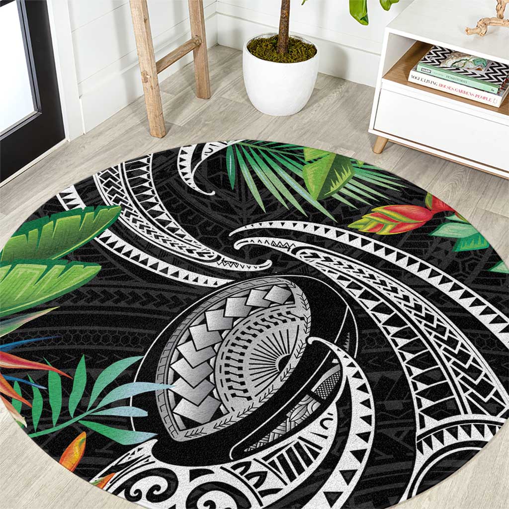 Polynesian Pacific Rugby Tribal Round Carpet Tropical Vibe