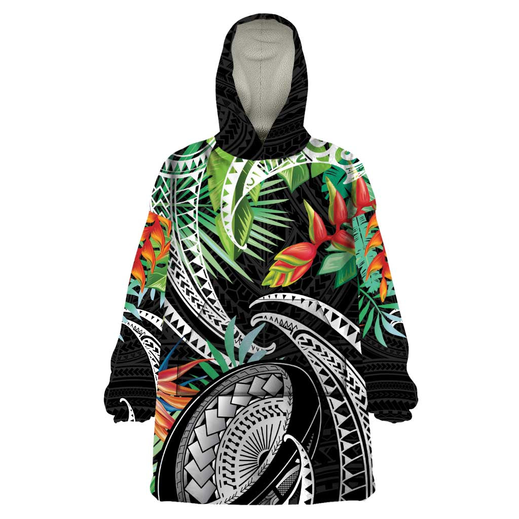 Polynesian Pacific Rugby Tribal Wearable Blanket Hoodie Tropical Vibe