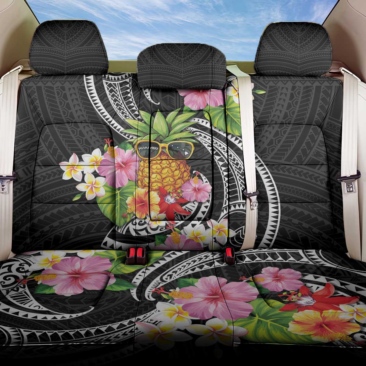 Hau'oli Makahiki Hou Back Car Seat Cover Aloha Pineapple Tropical Vibe