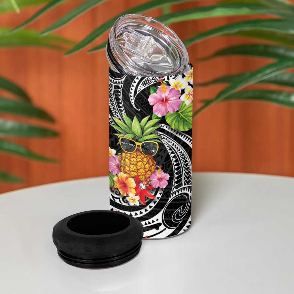 Hau'oli Makahiki Hou 4 in 1 Can Cooler Tumbler Aloha Pineapple Tropical Vibe