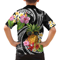 Hau'oli Makahiki Hou Family Matching Off Shoulder Short Dress and Hawaiian Shirt Aloha Pineapple Tropical Vibe LT9 - Polynesian Pride