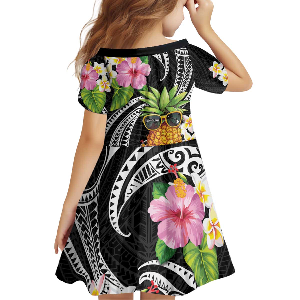 Hau'oli Makahiki Hou Family Matching Off Shoulder Short Dress and Hawaiian Shirt Aloha Pineapple Tropical Vibe LT9 - Polynesian Pride