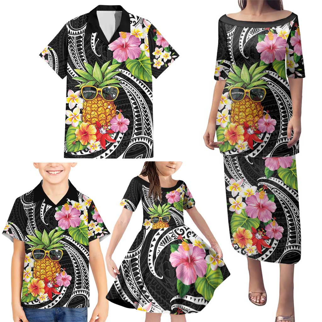 Hau'oli Makahiki Hou Family Matching Puletasi and Hawaiian Shirt Aloha Pineapple Tropical Vibe